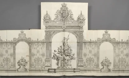 Design av Grandes -galler som placerades på Place Royale i Nancy 1755 på order av S. M. le Roy de ...